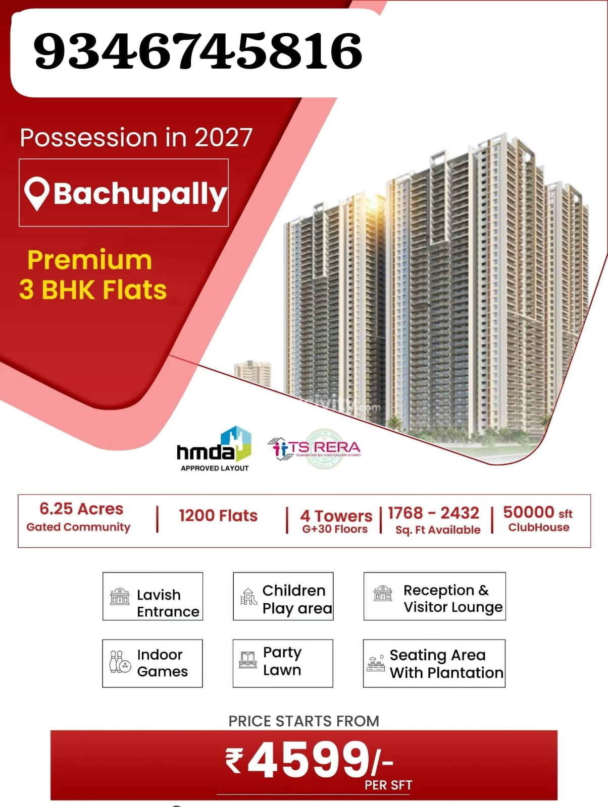 3 BHK Flat for Sale in Bachupally, Hyderabad Image 1