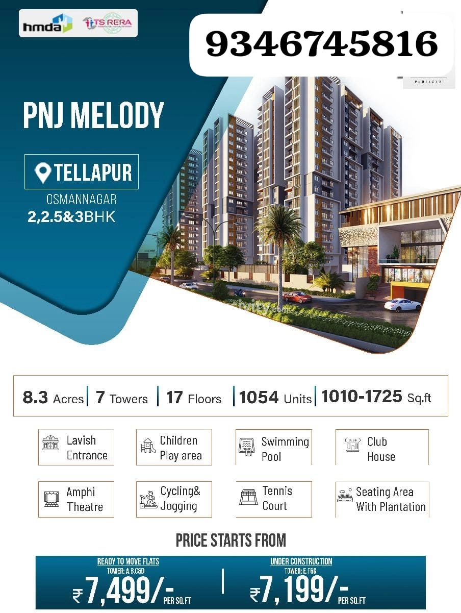 2, 2.5, 3 BHK Flat for Sale in Tellapur, Hyderabad Image 1